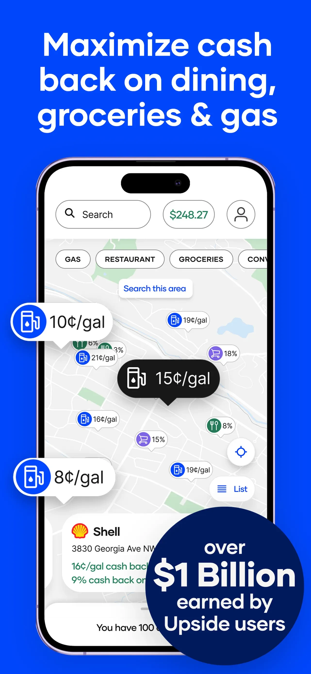Upside: Gas & Food Cash Back app store screenshot 4 — Travel (iOS)