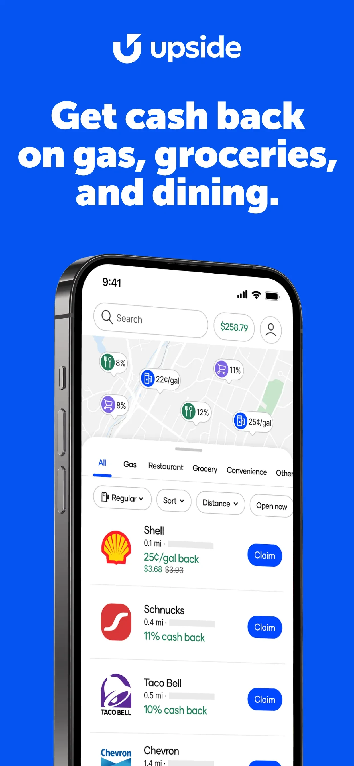 Upside: Gas & Food Cash Back app store screenshot 1 — Travel (iOS)
