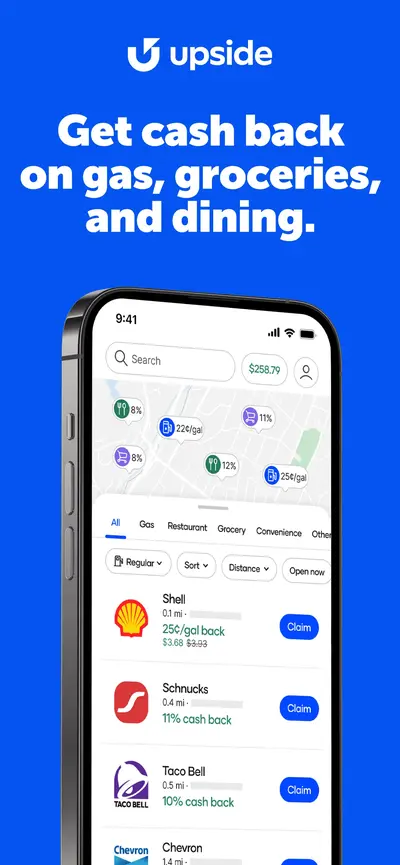 Upside: Gas & Food Cash Back app store screenshot 1 — Travel (iOS)