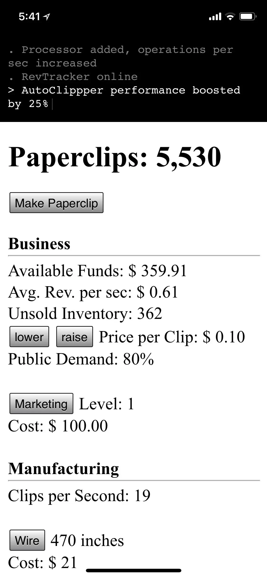 Universal Paperclips™ app store screenshot 1 — Games (iOS)