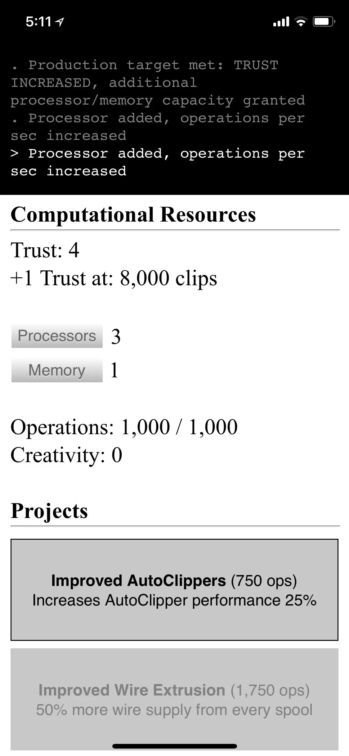 Universal Paperclips™ app store screenshot 2 — Games (iOS)