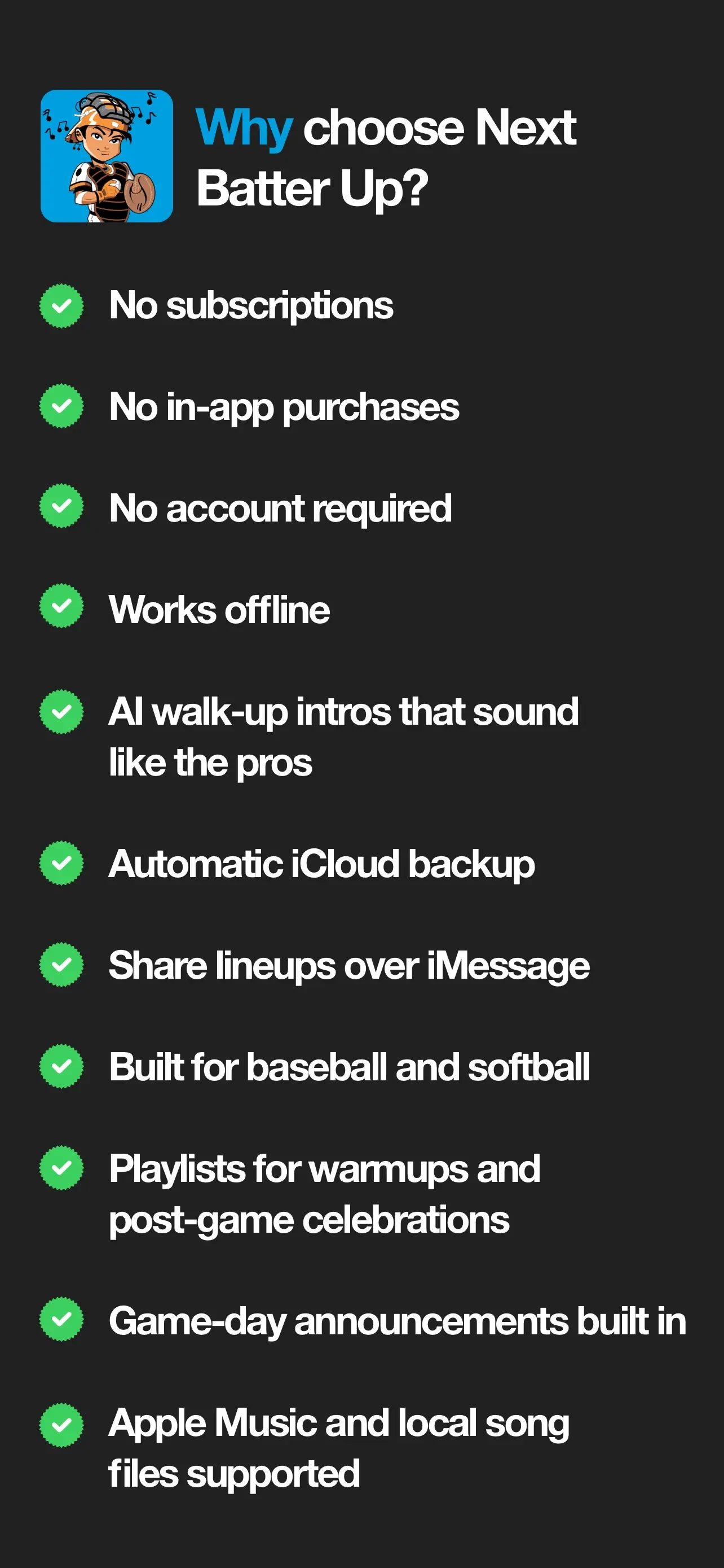 Next Batter Up: Walk-Up Music app store screenshot 2 — Sports (iOS)