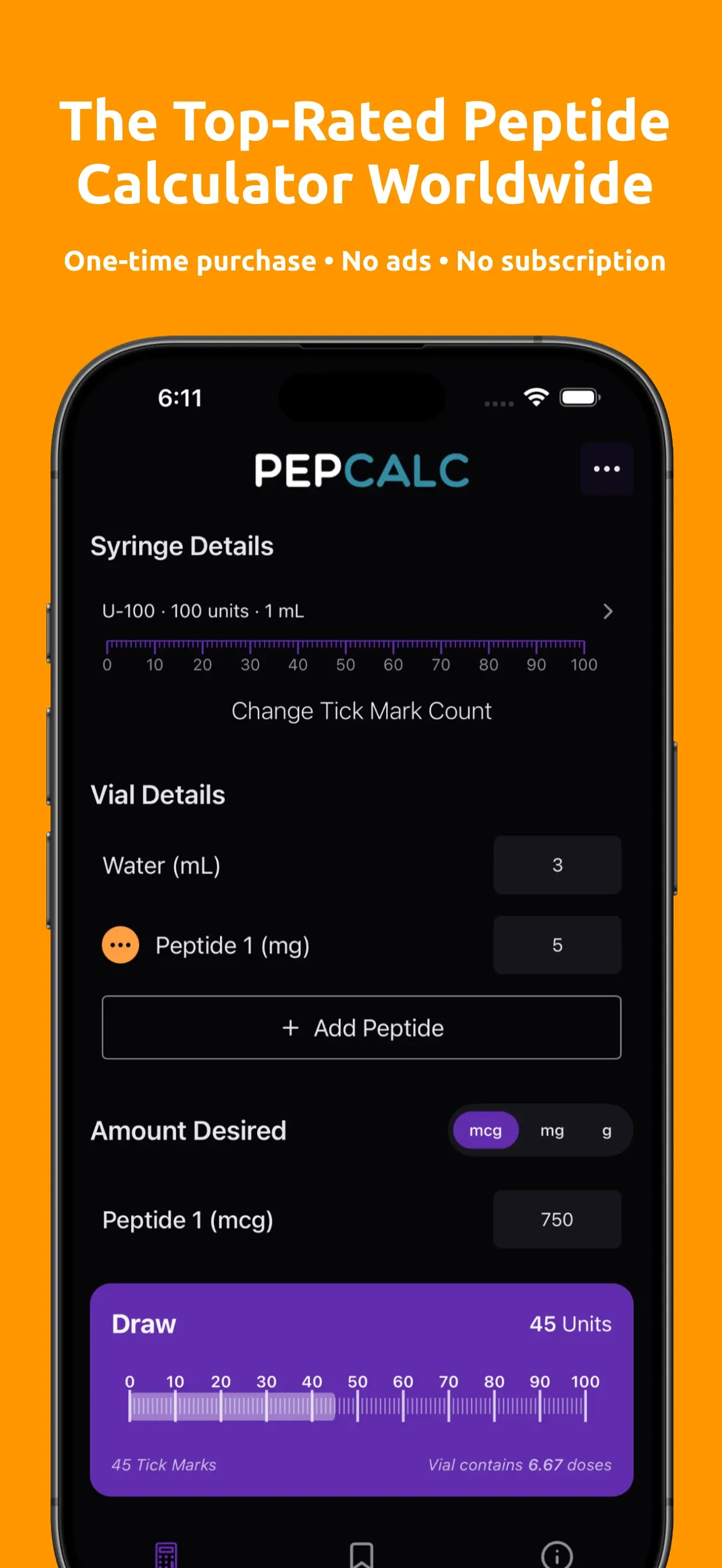 PepCalc: Peptide Calculator app store screenshot 1 — Health & Fitness (iOS)