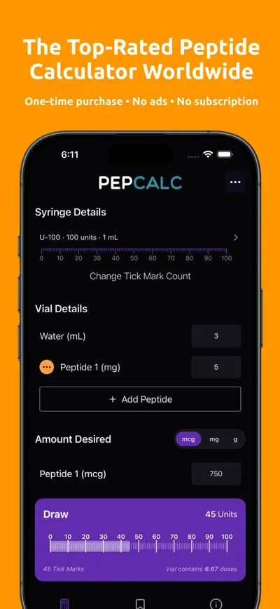 PepCalc: Peptide Calculator app store screenshot 1 — Health & Fitness (iOS)