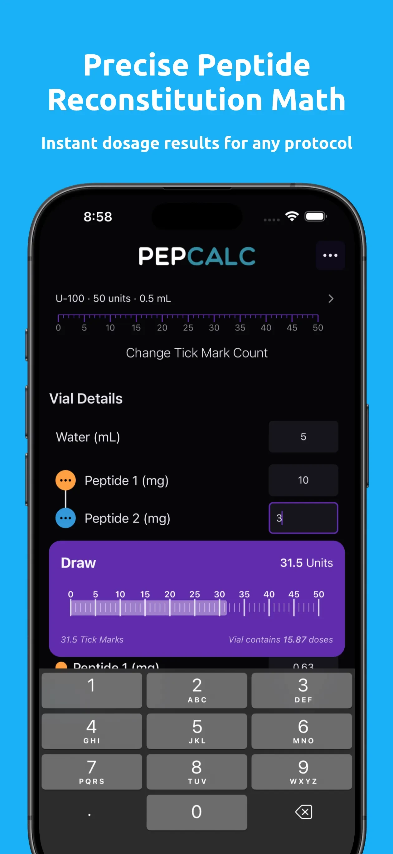 PepCalc: Peptide Calculator app store screenshot 2 — Health & Fitness (iOS)