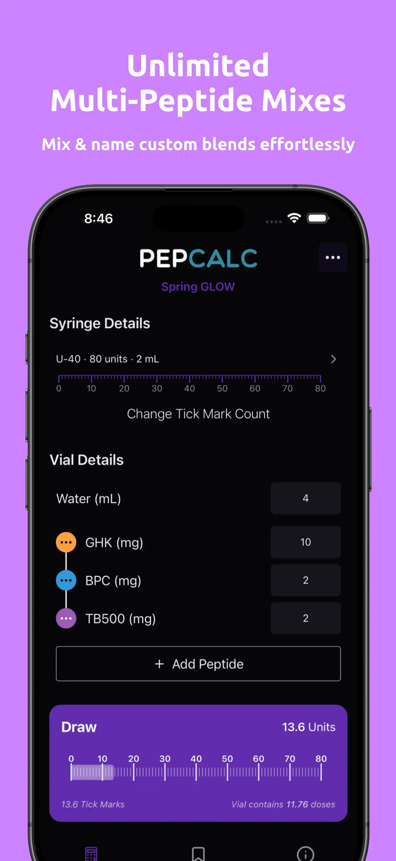 PepCalc: Peptide Calculator app store screenshot 3 — Health & Fitness (iOS)