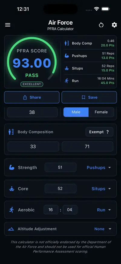 Air & Space Fitness Calculator app store screenshot 1 — Health & Fitness (iOS)