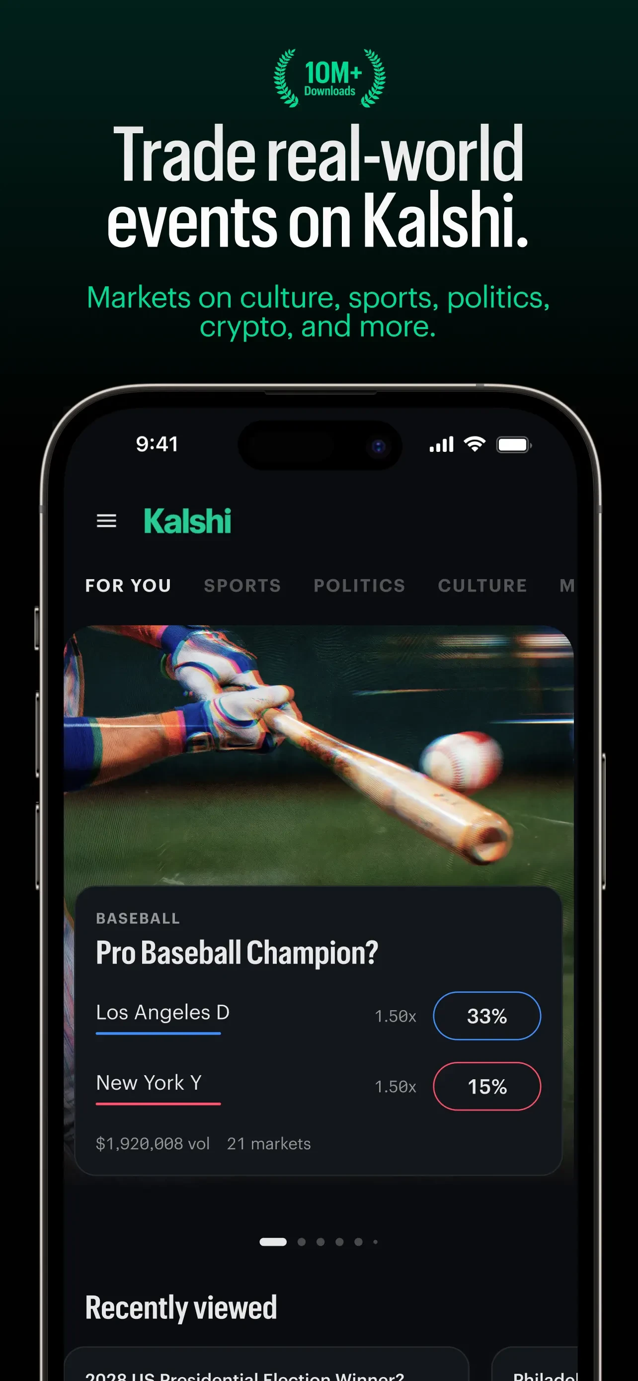 Kalshi: Trade Events & Sports app store screenshot 1 — Finance (iOS)