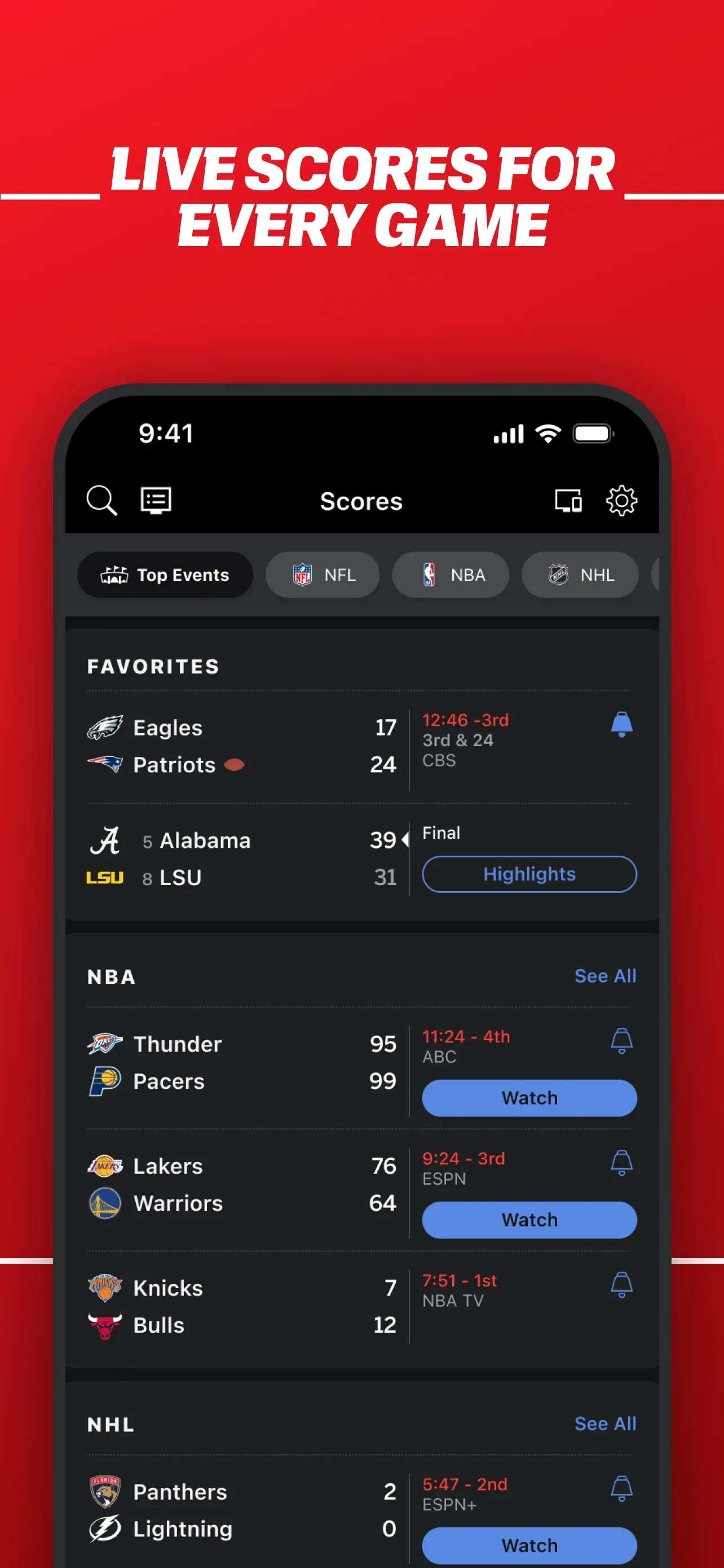 ESPN: Live Sports & Scores app store screenshot 8 — Sports (iOS)