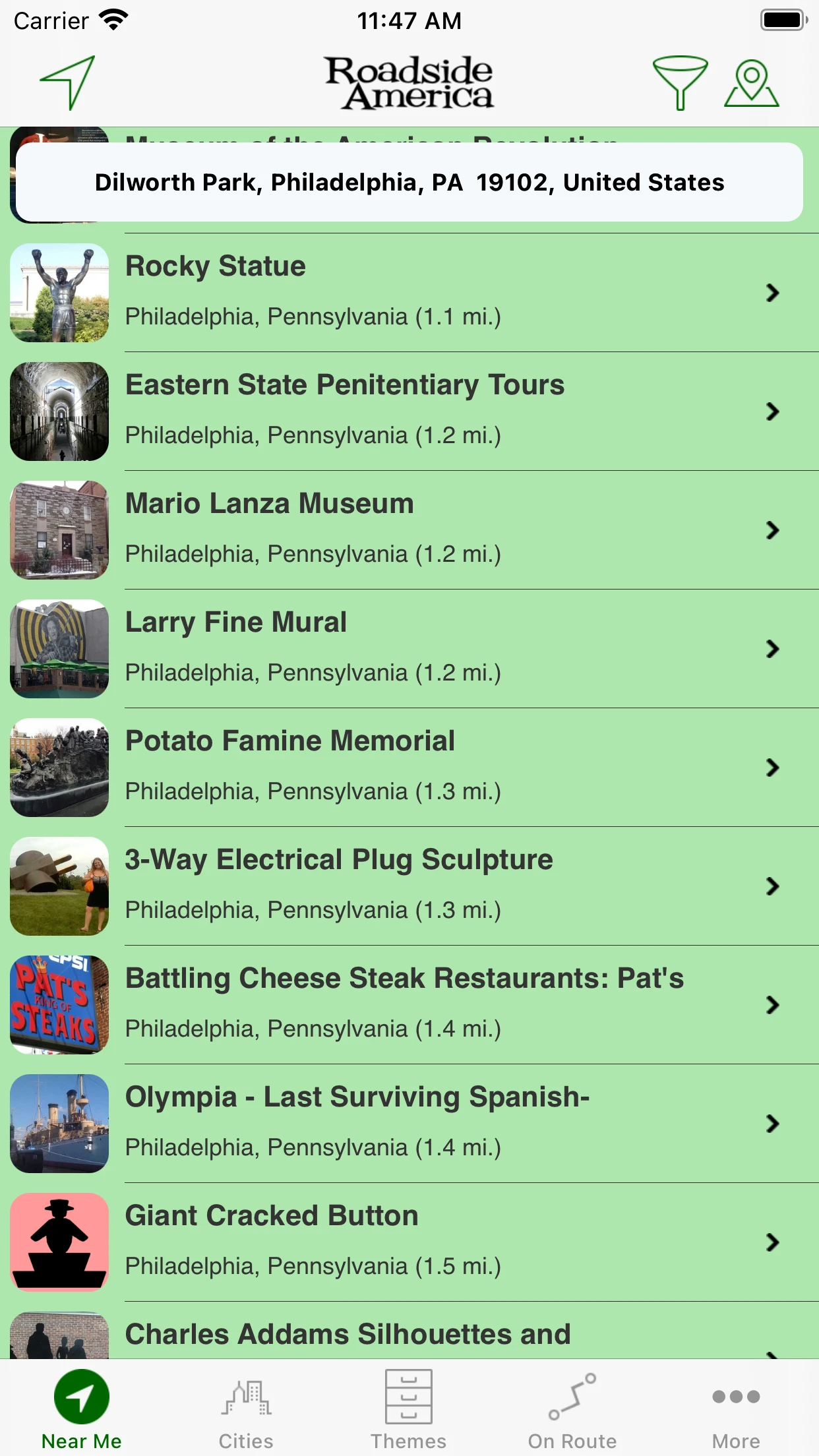 Roadside America app store screenshot 1 — Travel (iOS)