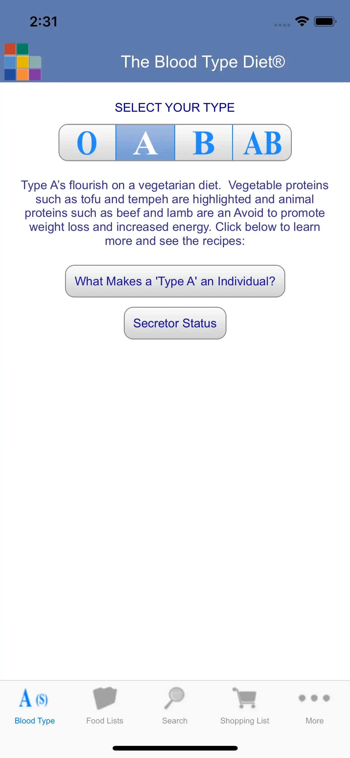 Blood Type Diet® app store screenshot 1 — Health & Fitness (iOS)