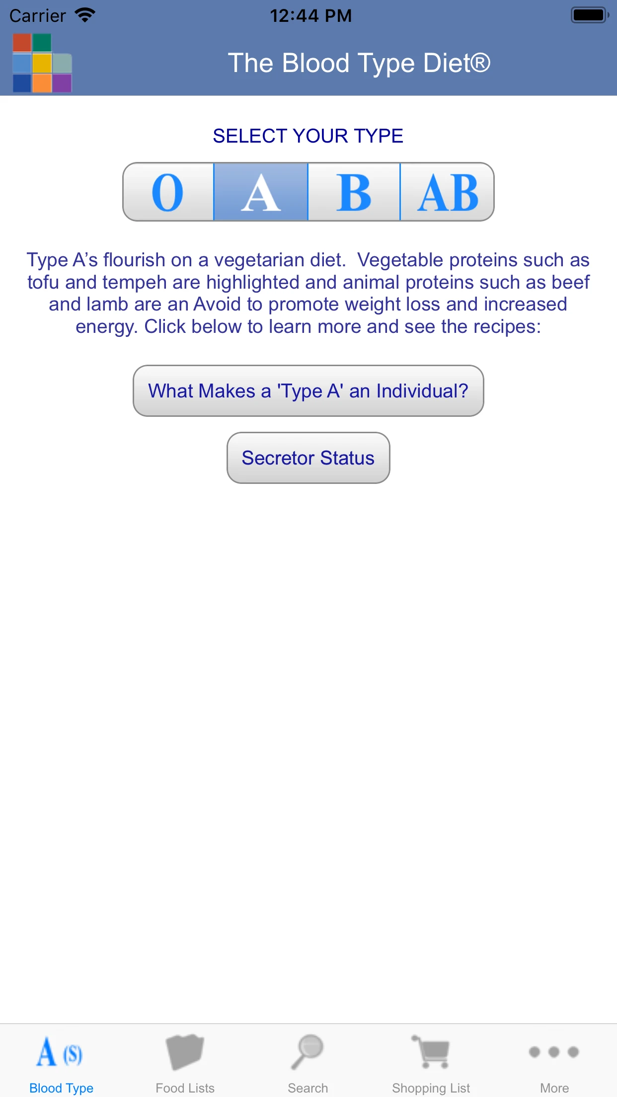 Blood Type Diet® app store screenshot 1 — Health & Fitness (iOS)