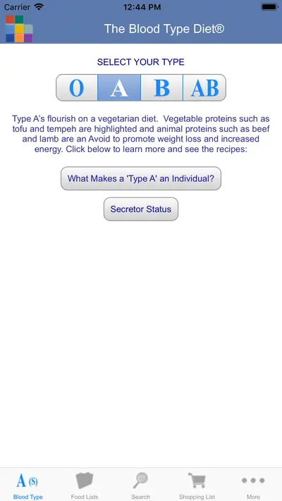 Blood Type Diet® app store screenshot 1 — Health & Fitness (iOS)