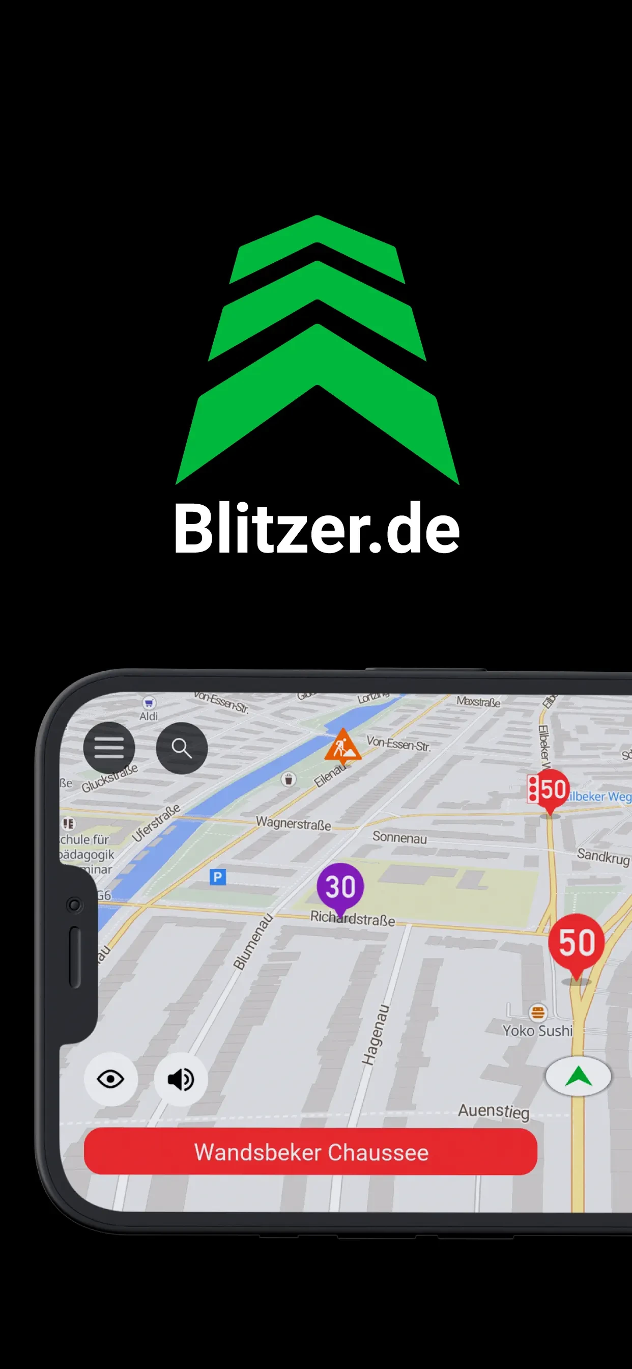 Blitzer.de PRO app store screenshot 2 — Navigation (iOS)