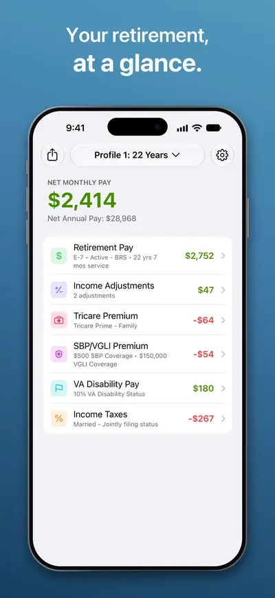 Military Retirement app store screenshot 1 — Finance (iOS)