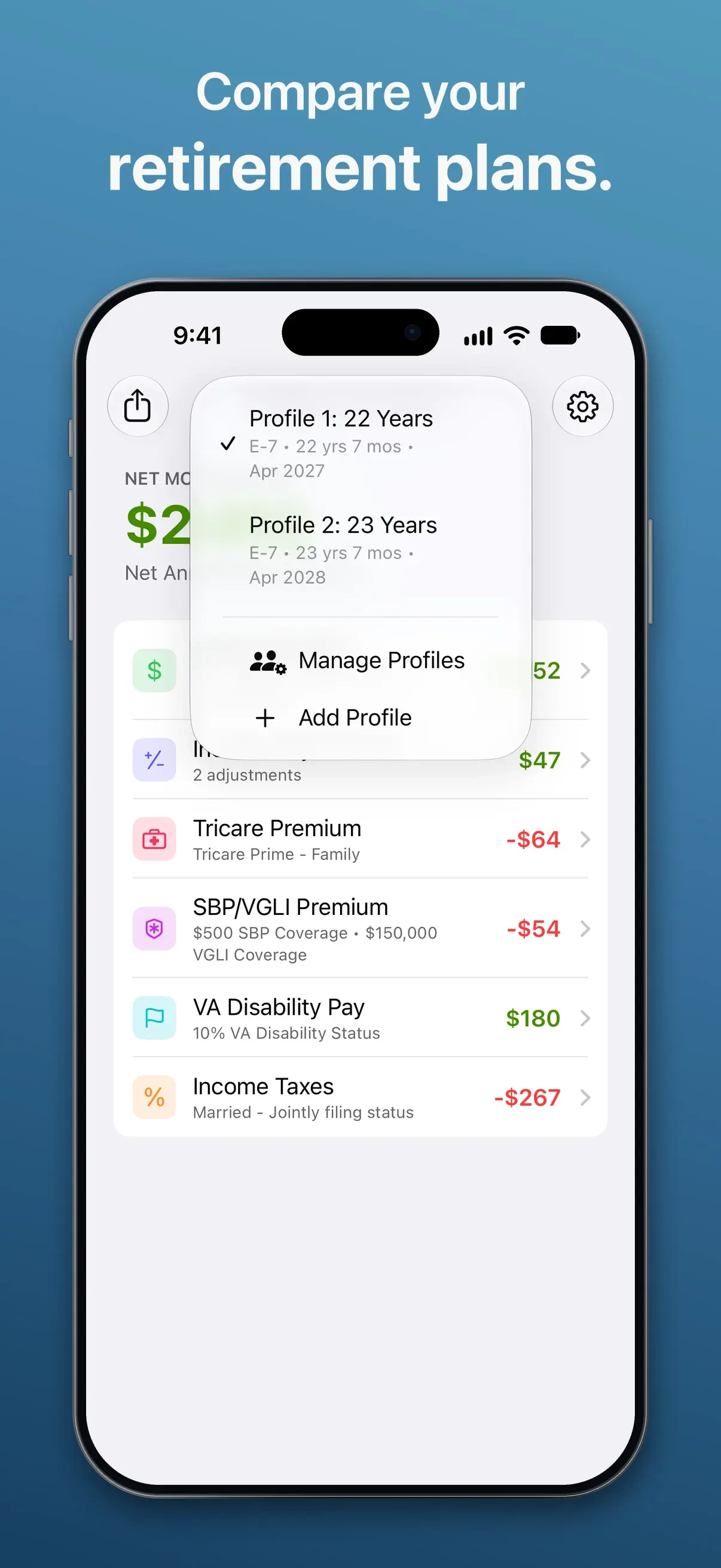 Military Retirement app store screenshot 2 — Finance (iOS)