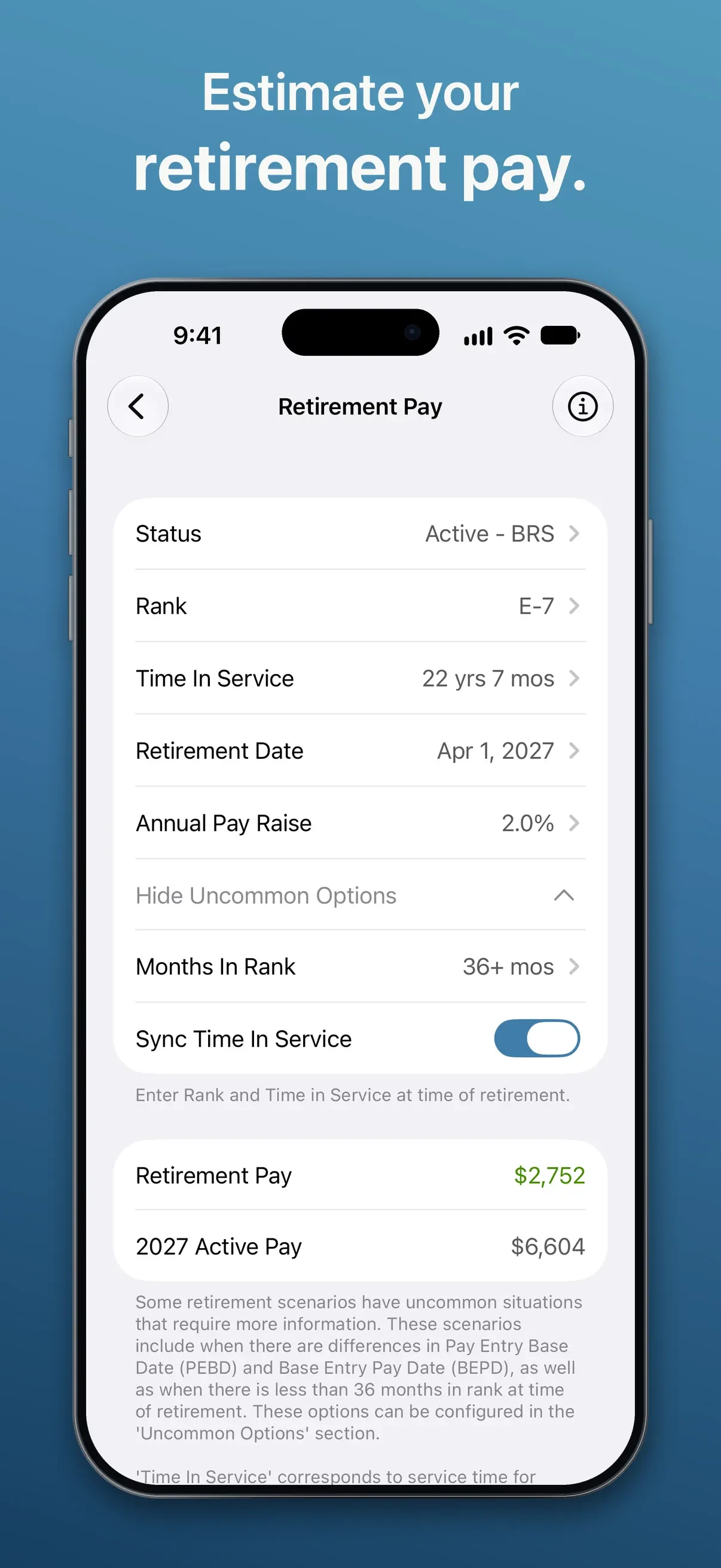 Military Retirement app store screenshot 3 — Finance (iOS)