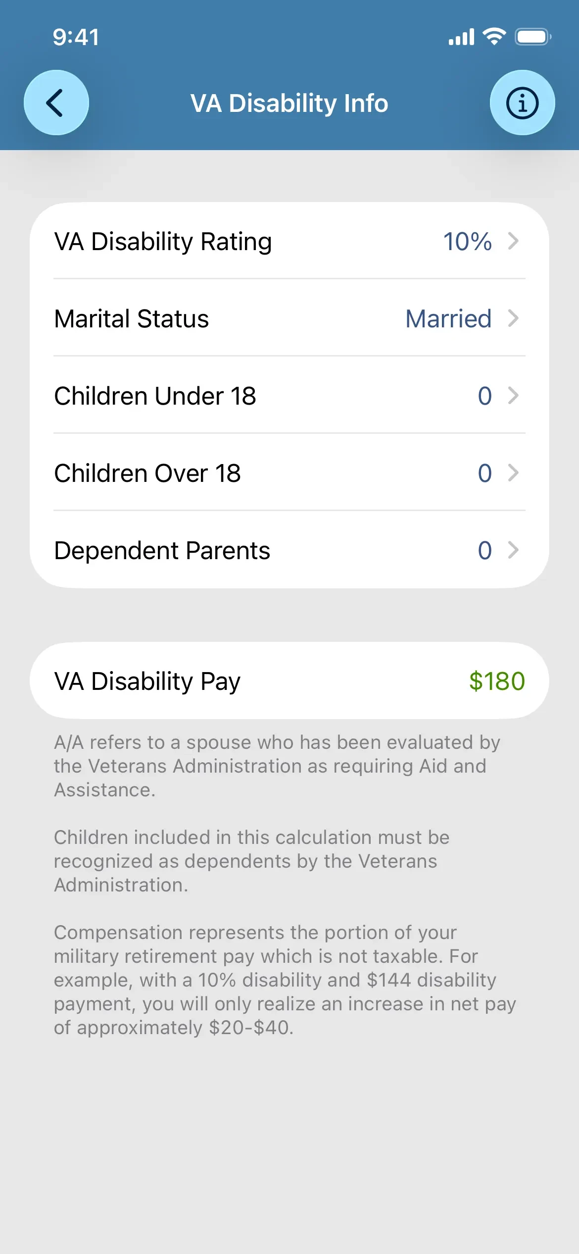 Military Retirement app store screenshot 2 — Finance (iOS)