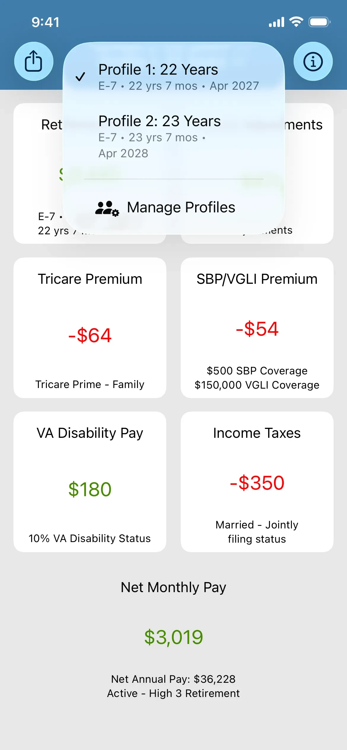 Military Retirement app store screenshot 3 — Finance (iOS)