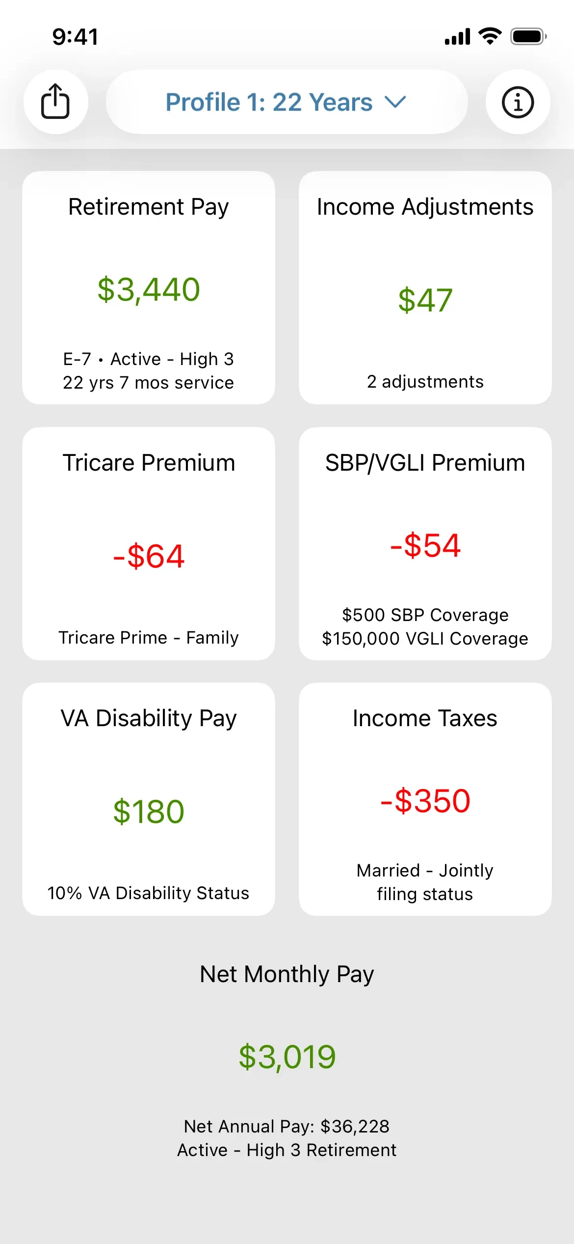 Military Retirement app store screenshot 5 — Finance (iOS)