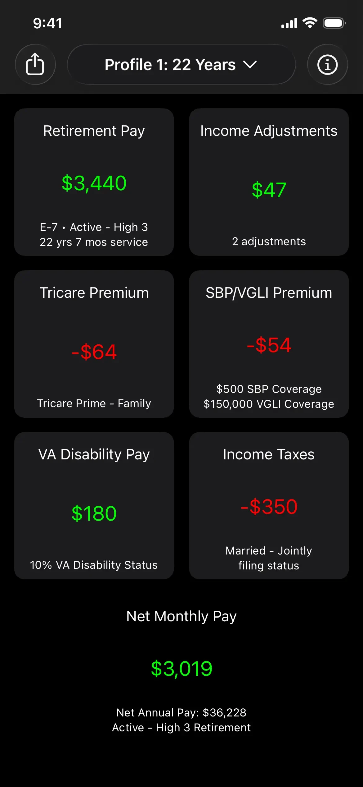Military Retirement app store screenshot 8 — Finance (iOS)