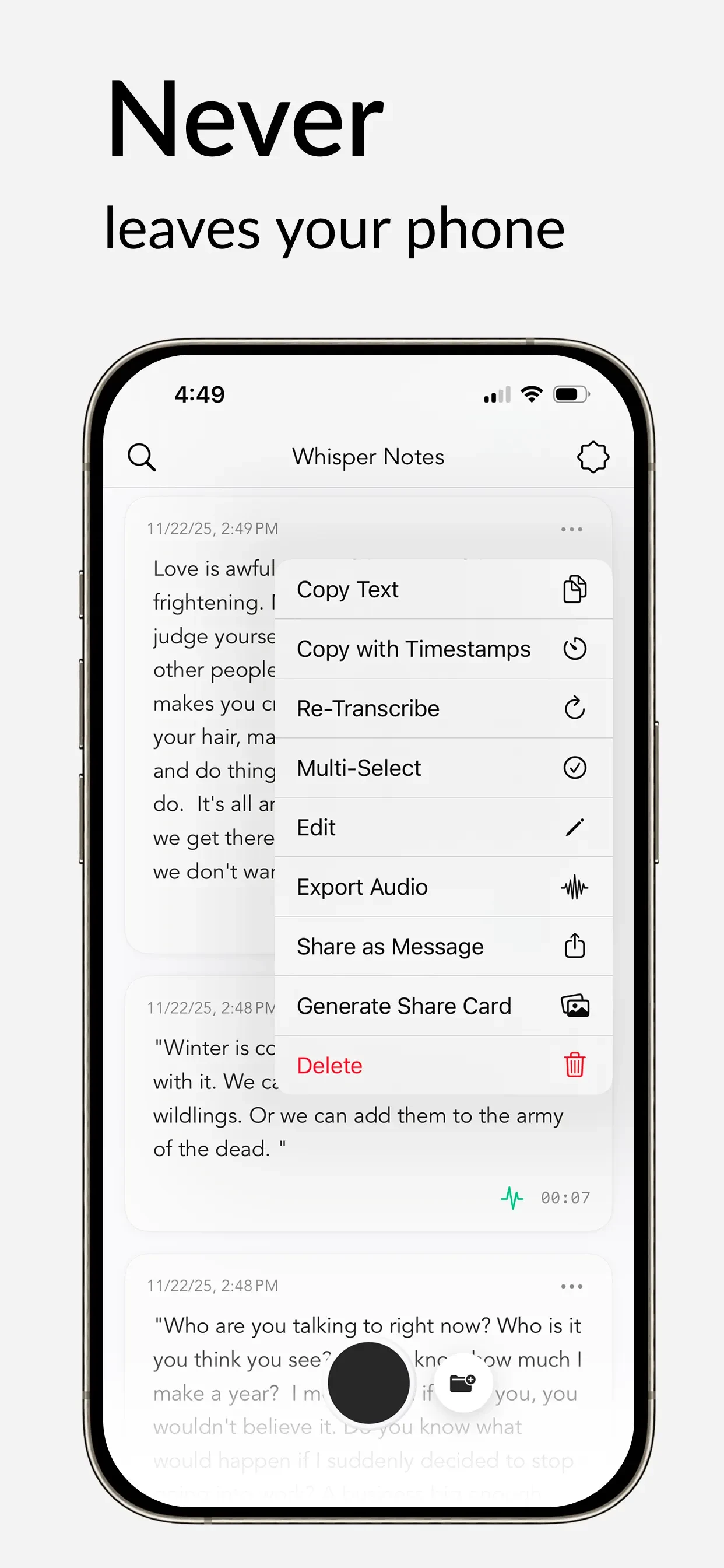 Whisper Notes - Speech to Text app store screenshot 2 — Productivity (iOS)