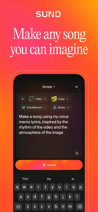 Suno - AI Songs, Music, Lyrics app store screenshot 1 — Music (iOS)