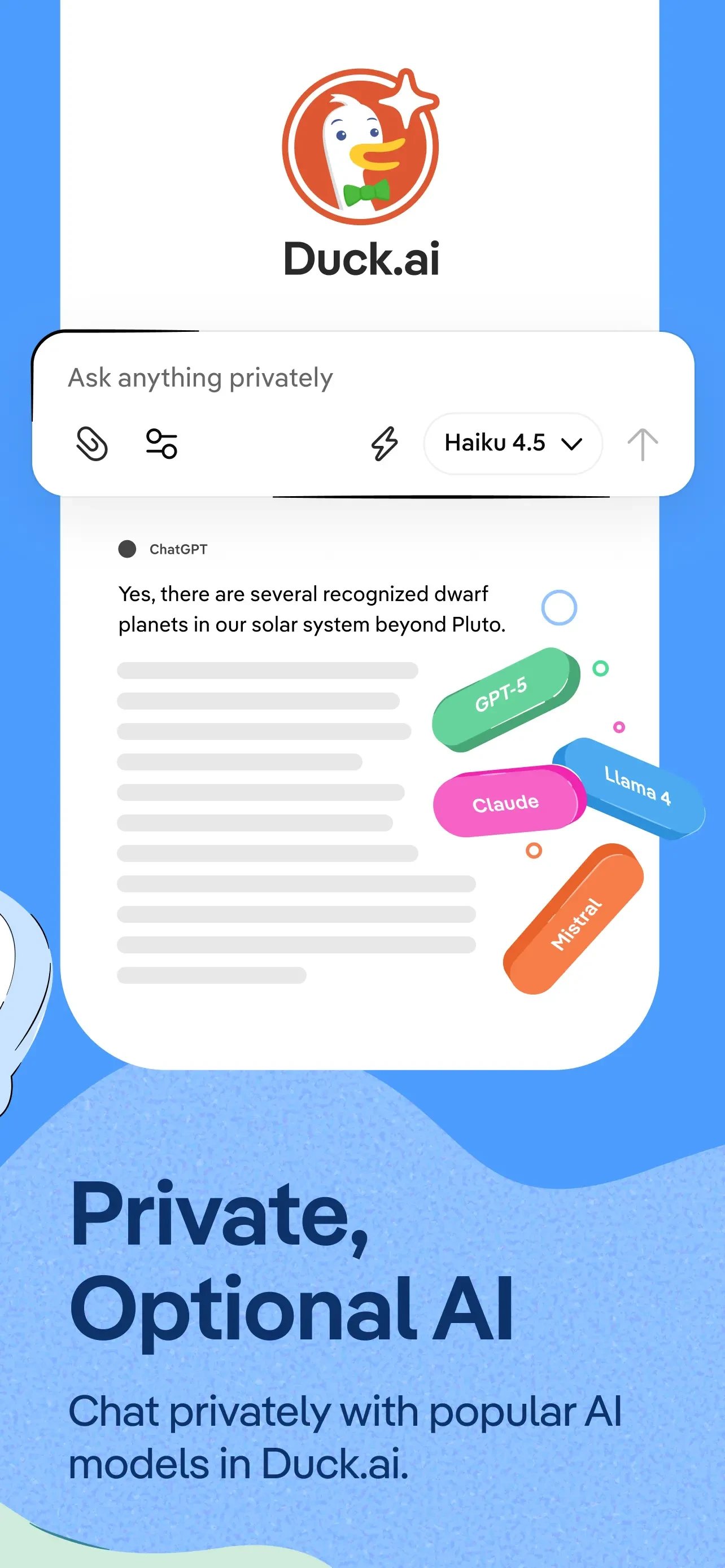DuckDuckGo, optional Duck.ai app store screenshot 4 — Utilities (iOS)