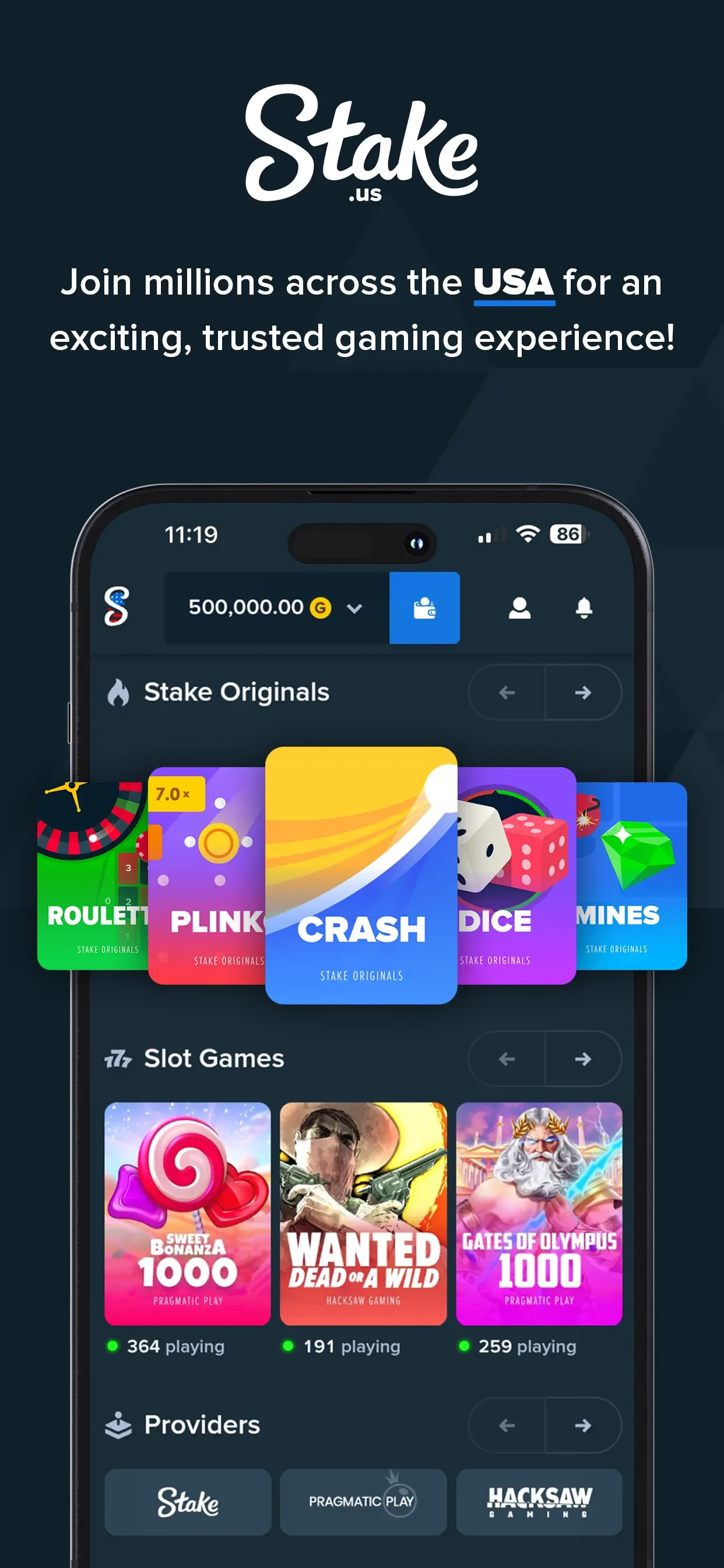 Stake US - Casino & Slots app store screenshot 1 — Games (iOS)