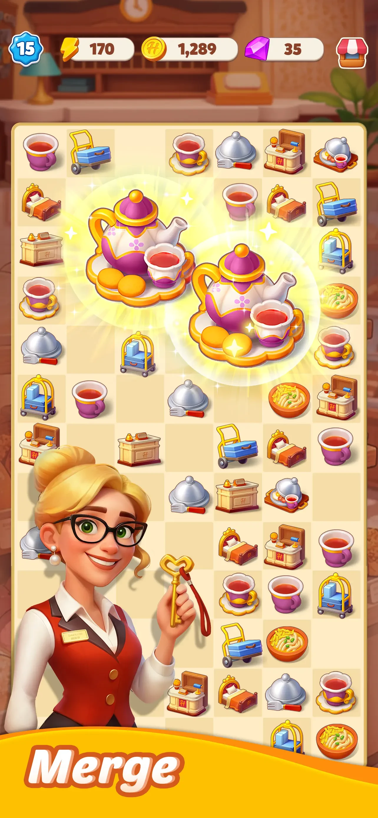 Hotel Legacy: Merge Game app store screenshot 1 — Games (iOS)
