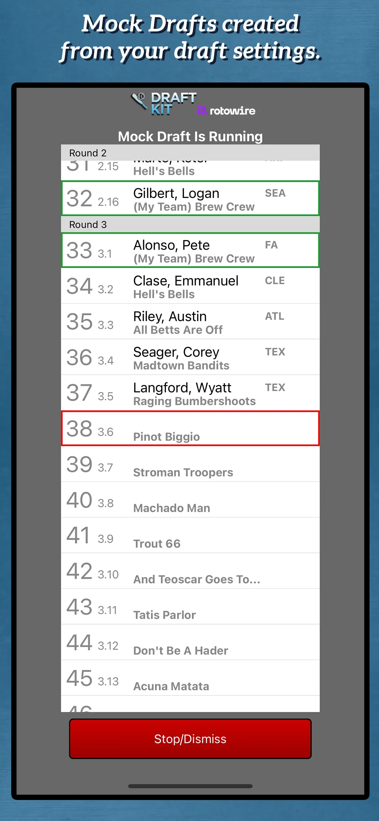 Fantasy Baseball Draft Kit '26 app store screenshot 2 — Sports (iOS)
