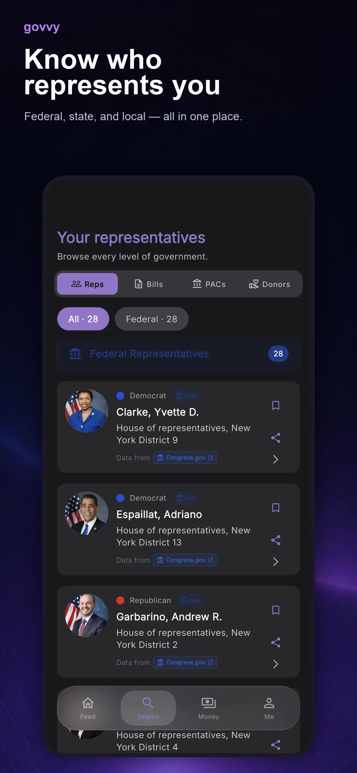 Govvy: US Politicians app store screenshot 1 — Unknown (iOS)