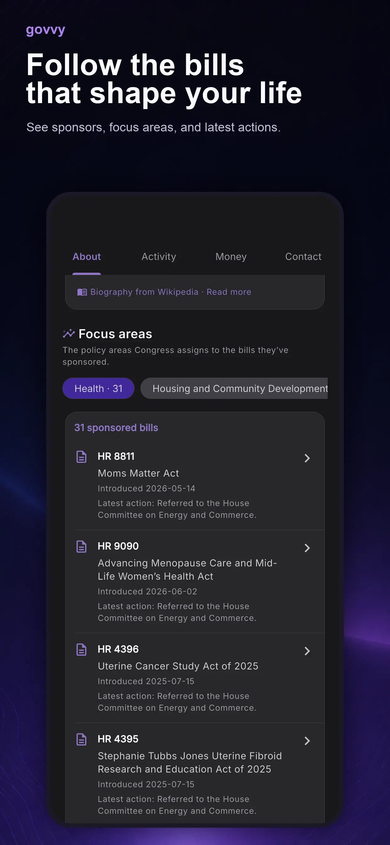 Govvy: US Politicians app store screenshot 2 — Unknown (iOS)