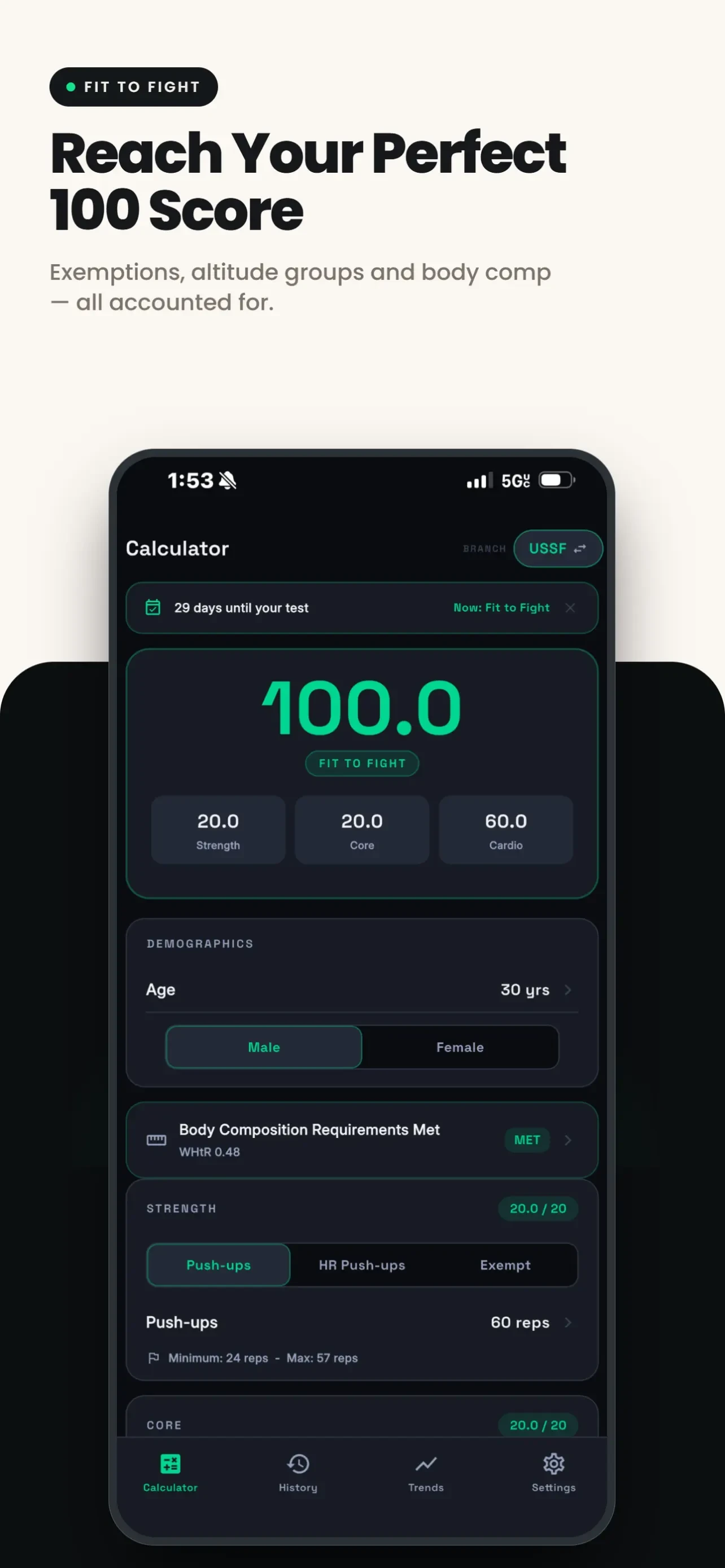 PFA Calculator 2026: Air Force app store screenshot 7 — Health & Fitness (iOS)