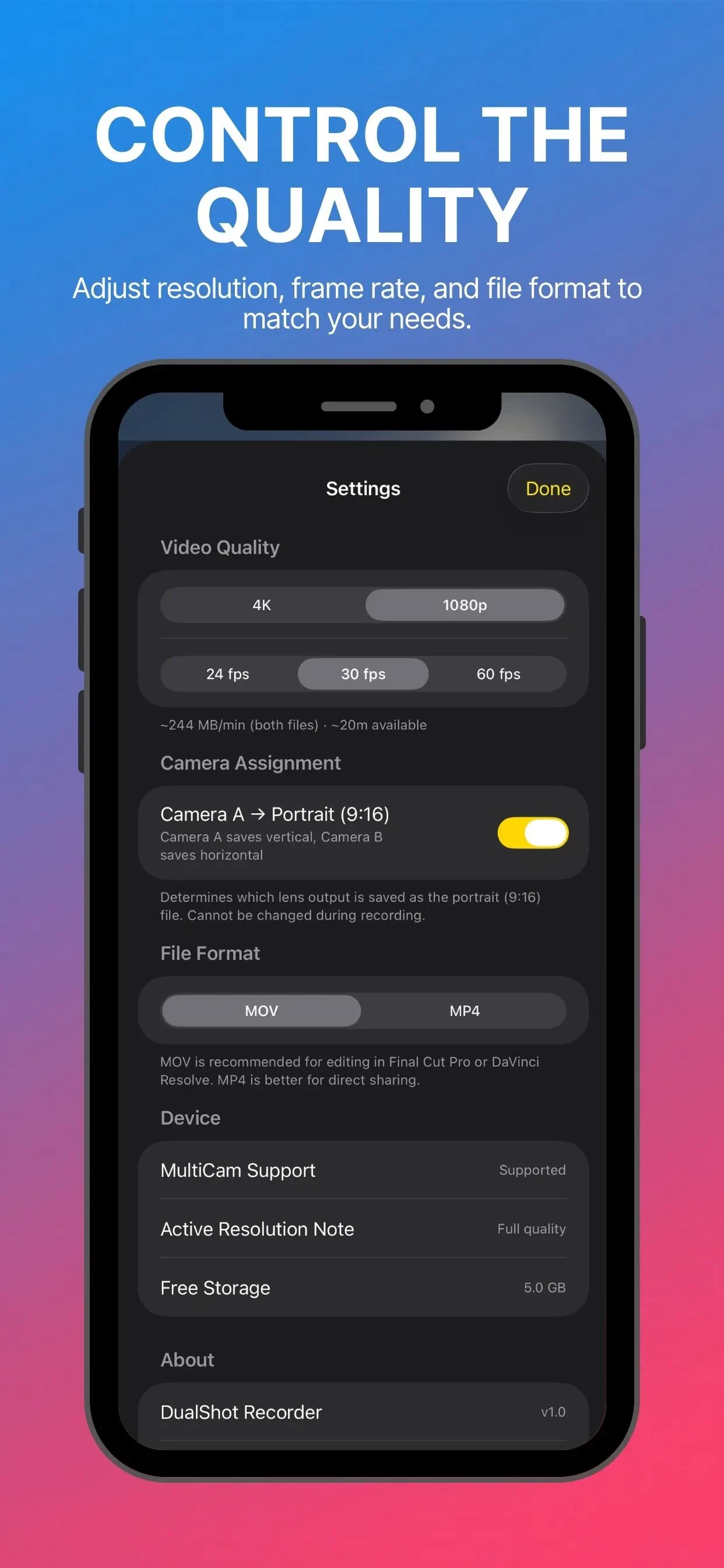DualShot Recorder app store screenshot 3 — Photo & Video (iOS)