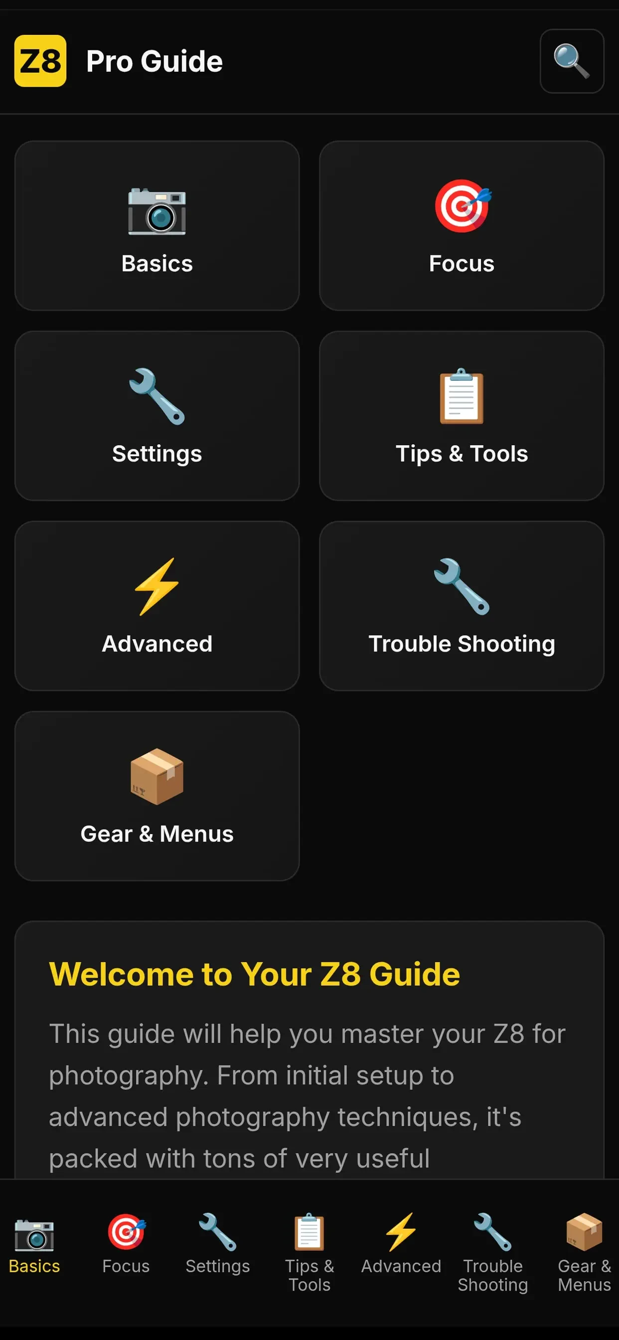 Unofficial Z8 Pro Guide app store screenshot 1 — Photo & Video (iOS)