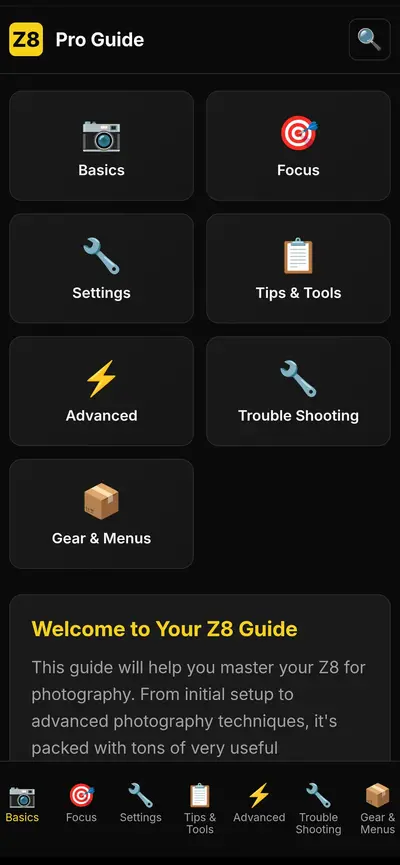 Unofficial Z8 Pro Guide app store screenshot 1 — Photo & Video (iOS)