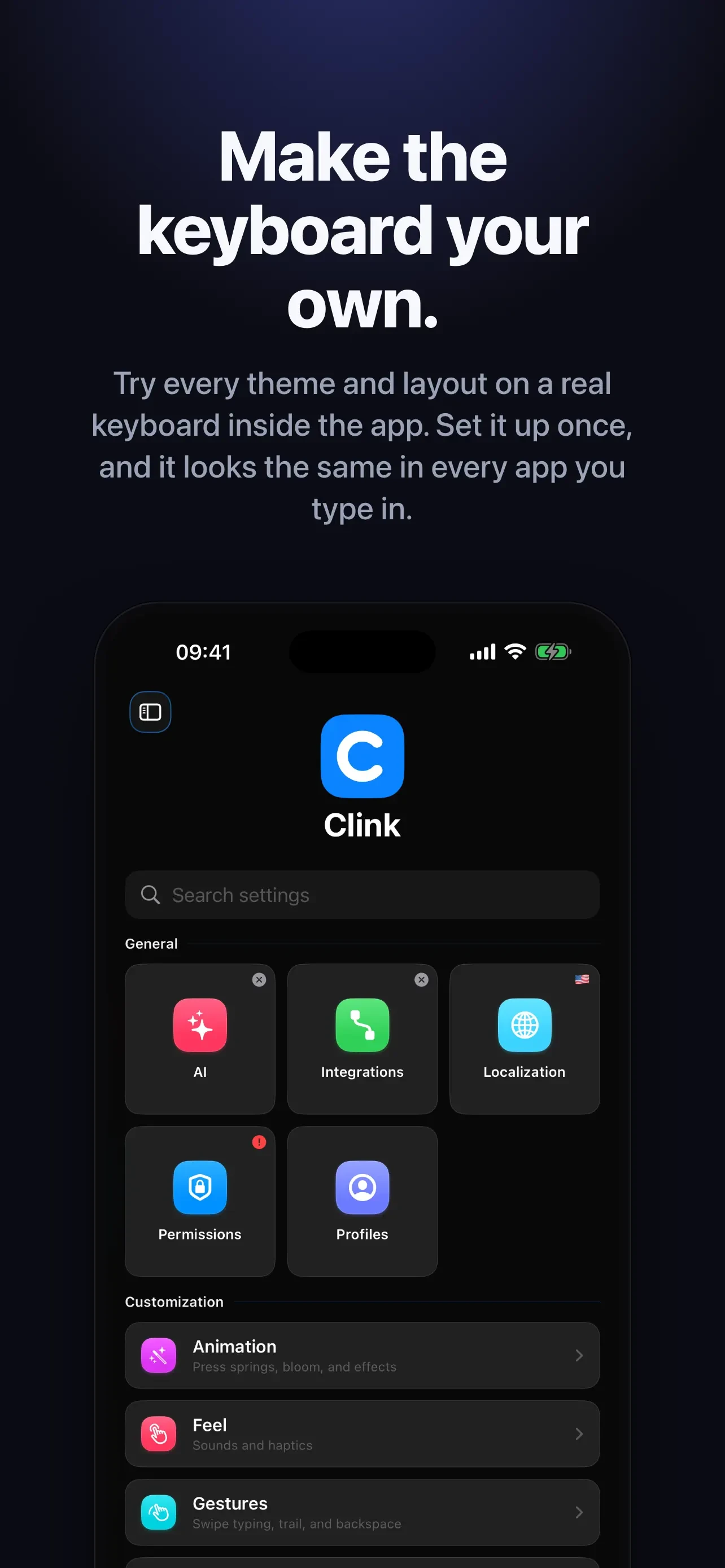 Clink: Custom Keyboards app store screenshot 2 — Unknown (iOS)