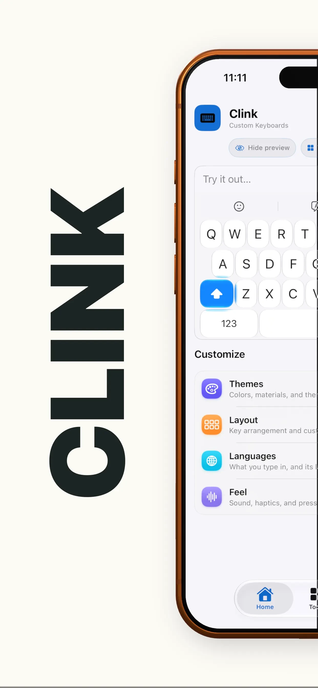 Clink: Custom Keyboards app store screenshot 1 — Utilities (iOS)