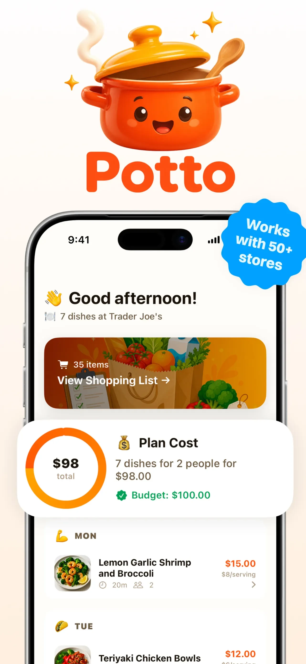 Potto: Meal Planner & Recipes app store screenshot 2 — Unknown (iOS)