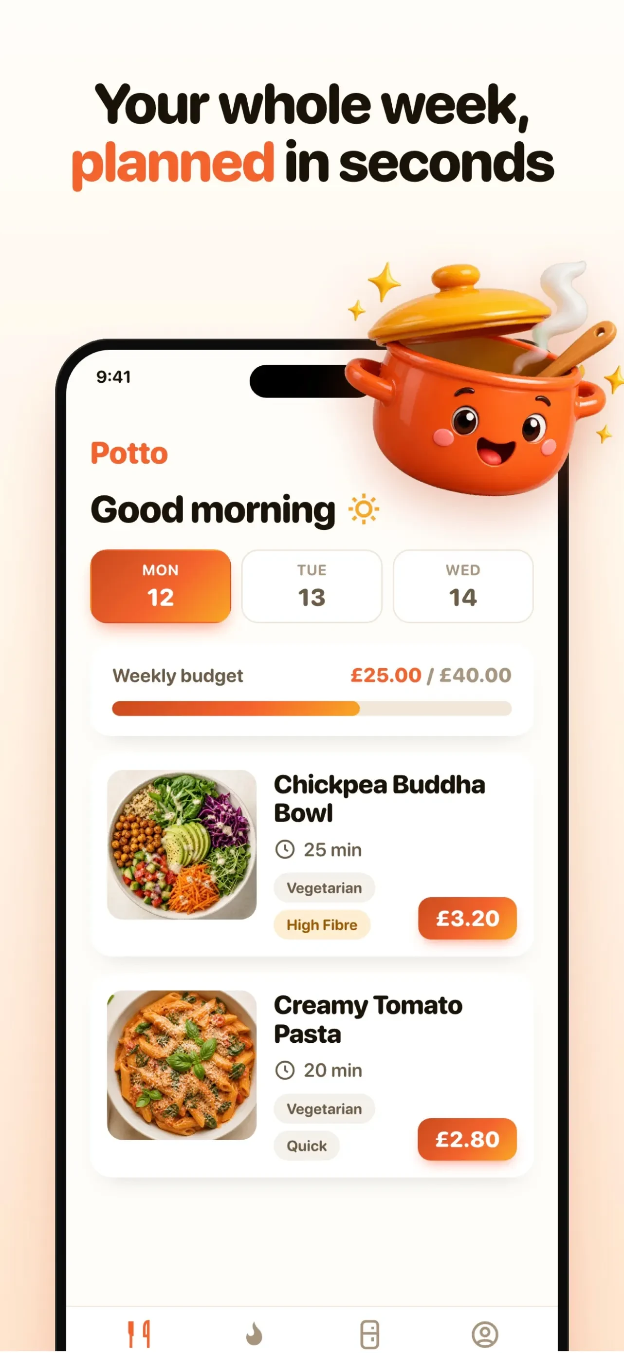 Potto: Meal Planner & Recipes app store screenshot 1 — Unknown (iOS)