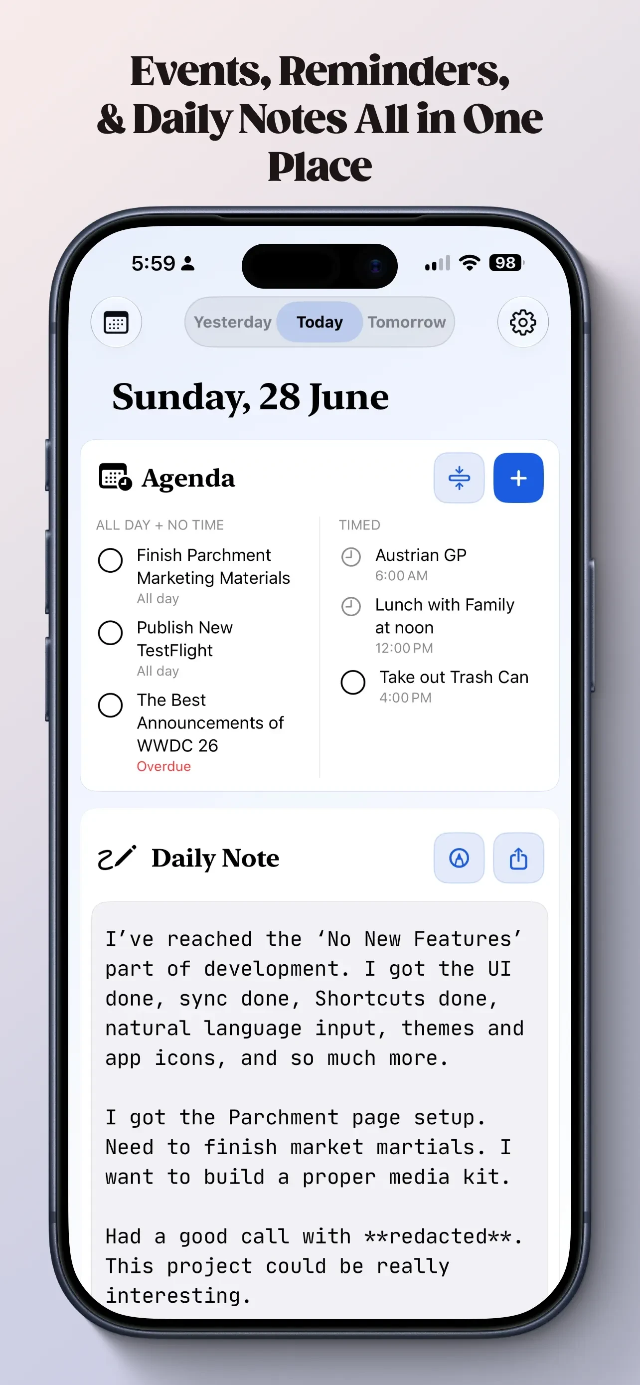 Parchment: Agenda & Daily Note app store screenshot 1 — Unknown (iOS)