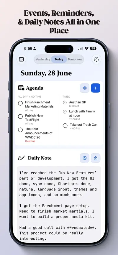 Parchment: Agenda & Daily Note app store screenshot 1 — Unknown (iOS)