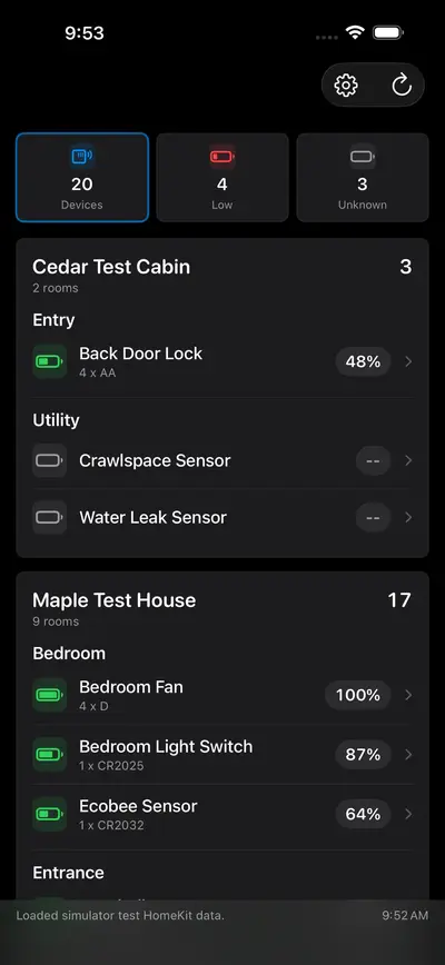 Battery Hub for HomeKit app store screenshot 1 — Utilities (iOS)