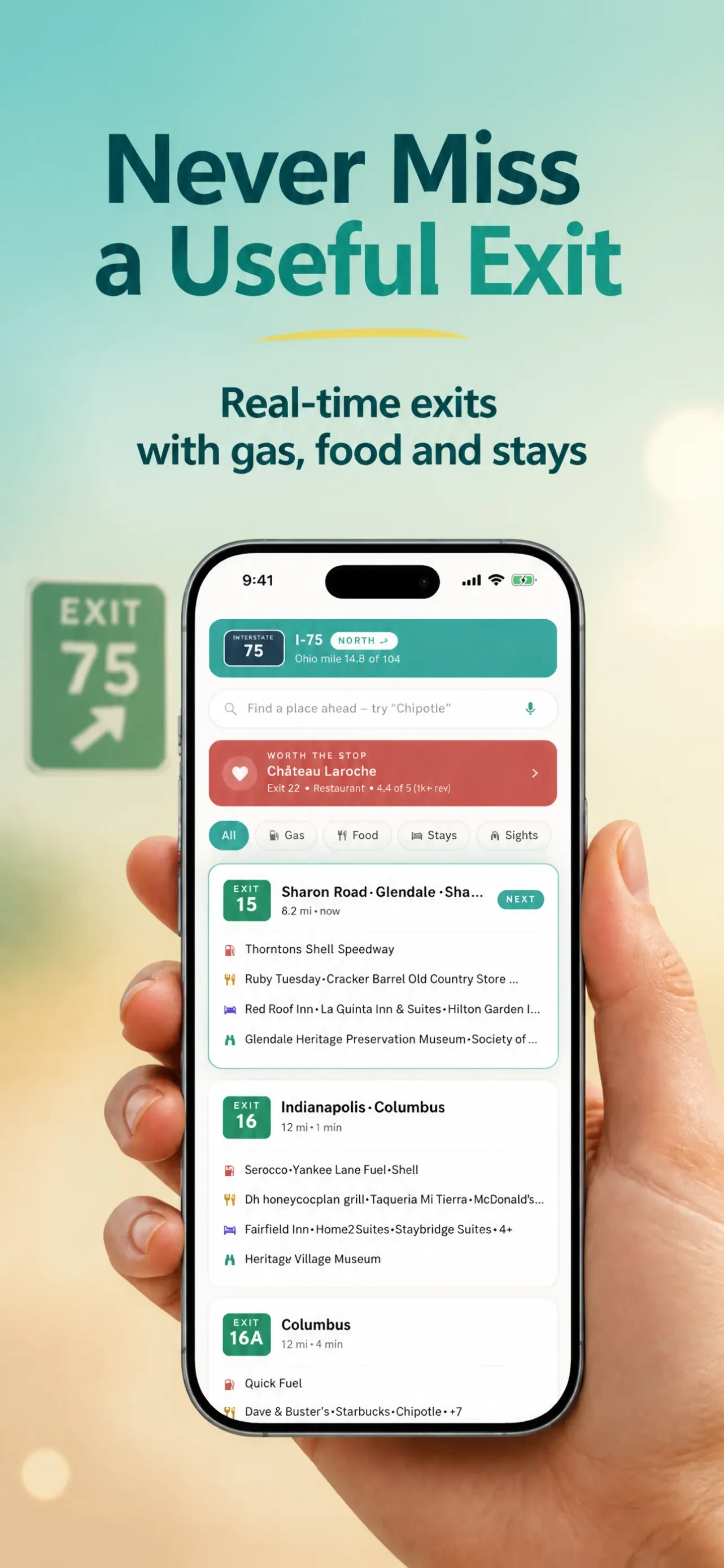 Pit Stop: Road Trip Exit Guide app store screenshot 4 — Unknown (iOS)