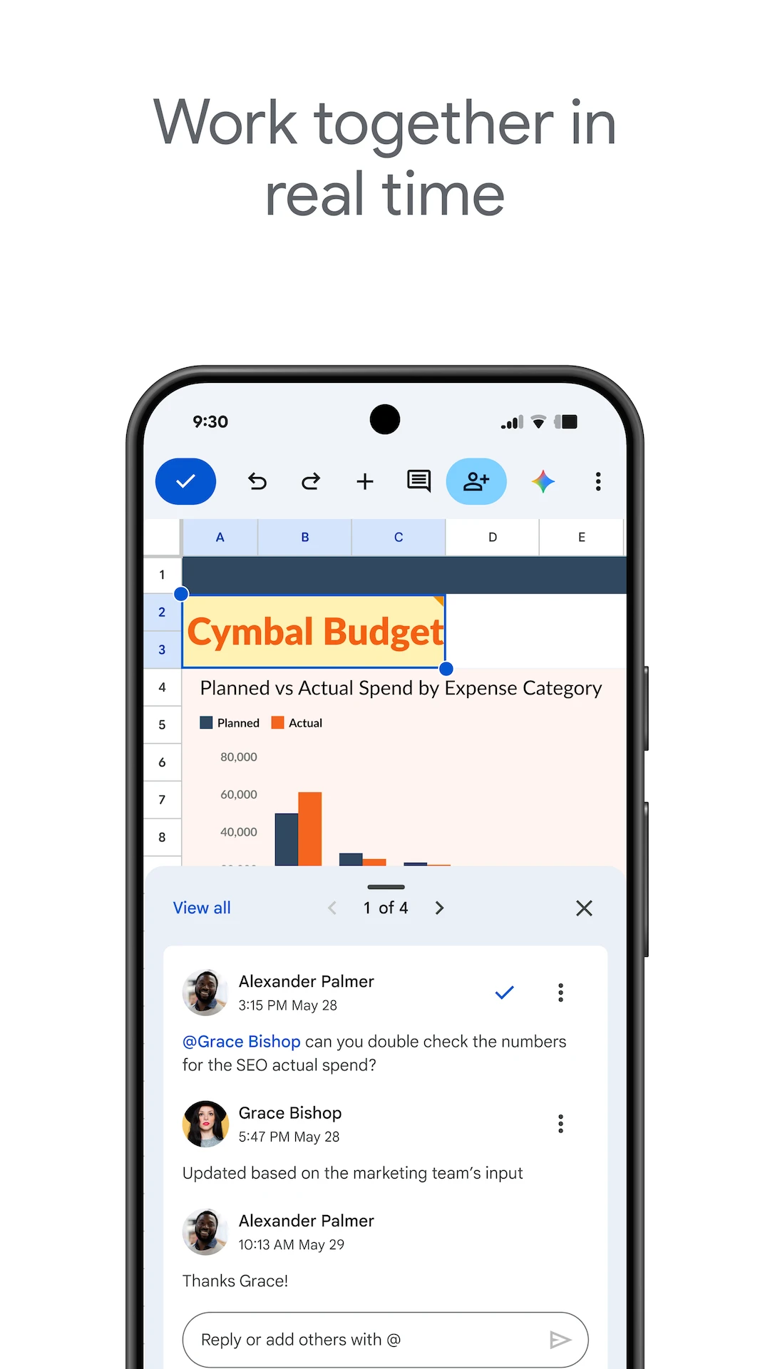 Google Sheets app store screenshot 1 — Productivity (Android)