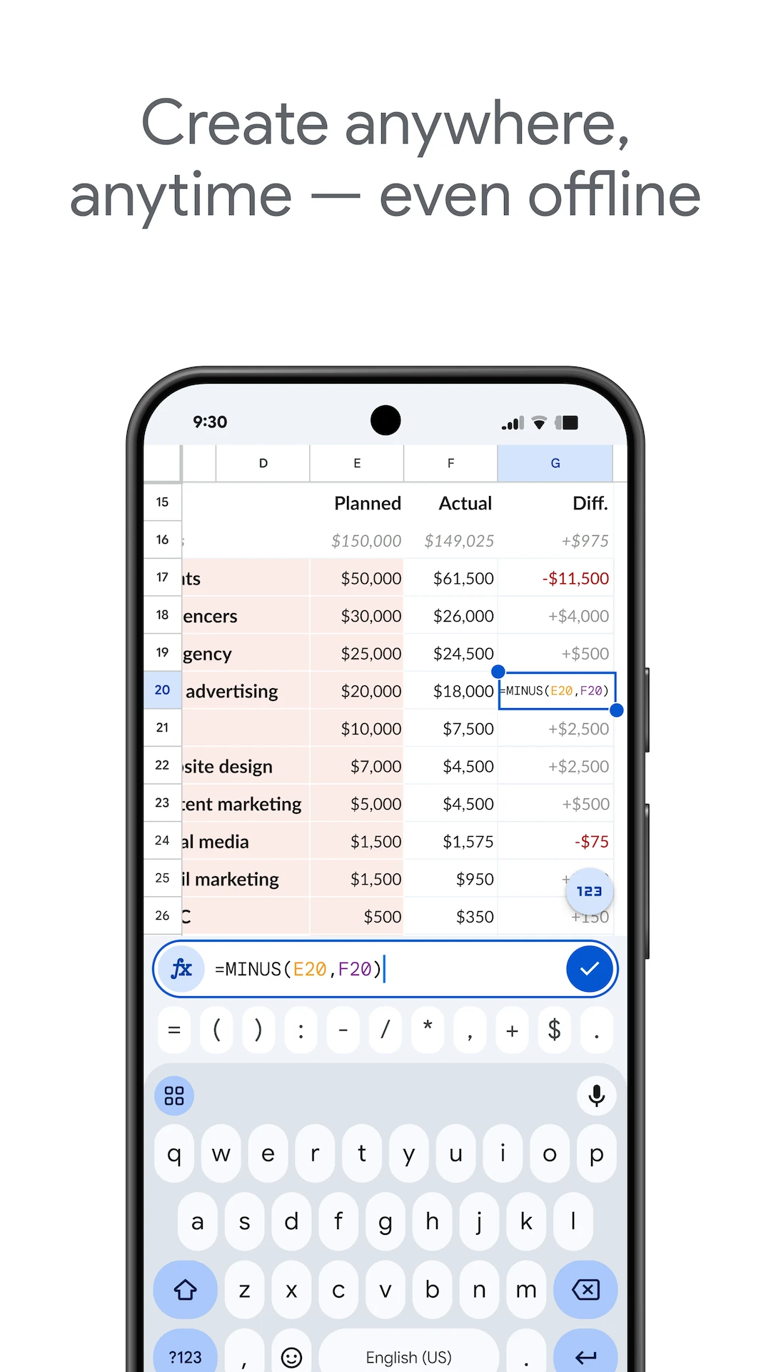 Google Sheets app store screenshot 2 — Productivity (Android)