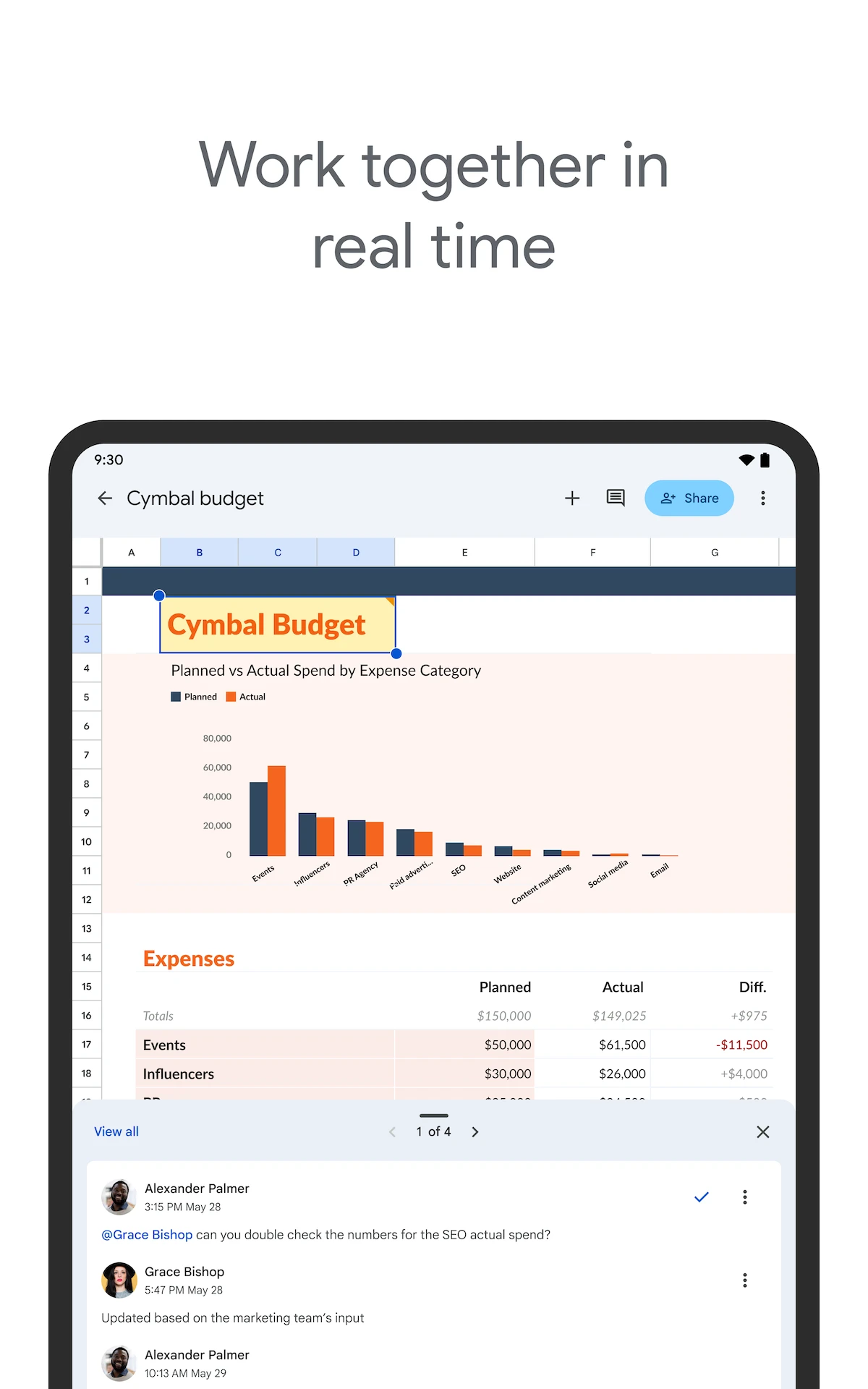 Google Sheets app store screenshot 5 — Productivity (Android)