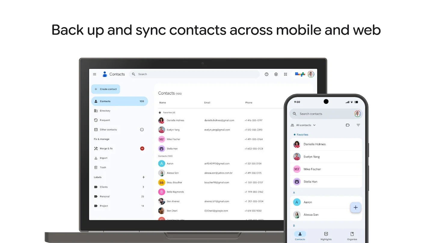 Contacts app store screenshot 1 — Communication (Android)