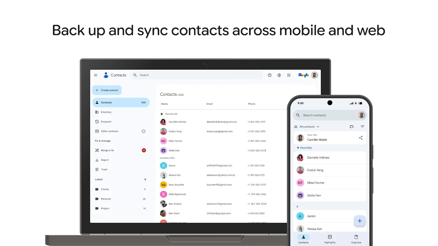 Contacts app store screenshot 1 — Communication (Android)